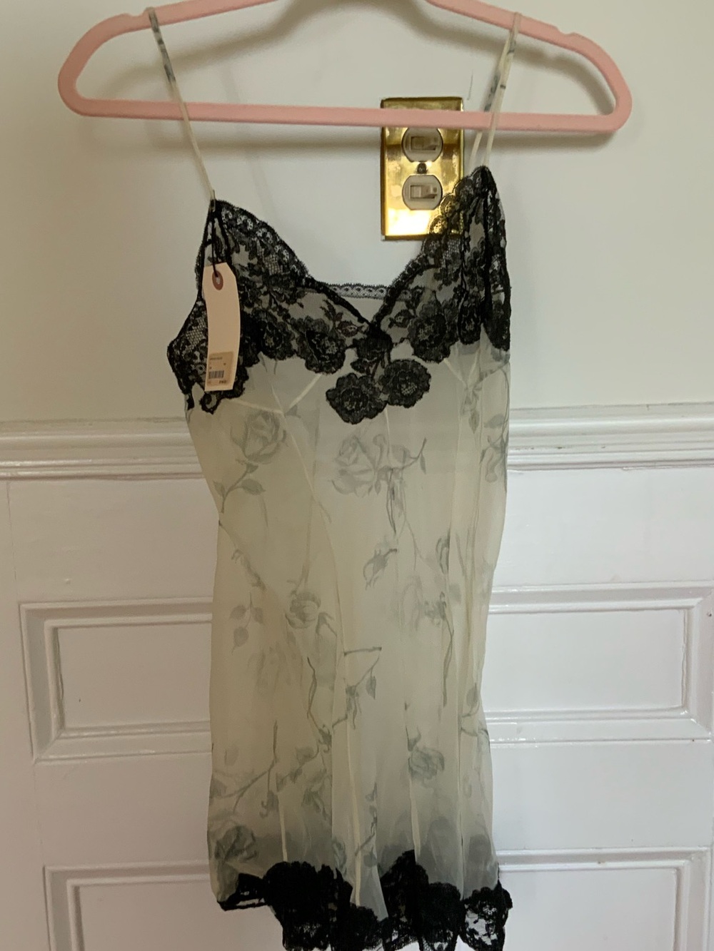 Only Hearts Vintage Ivory Floral Black Lace Slip Dress NWT